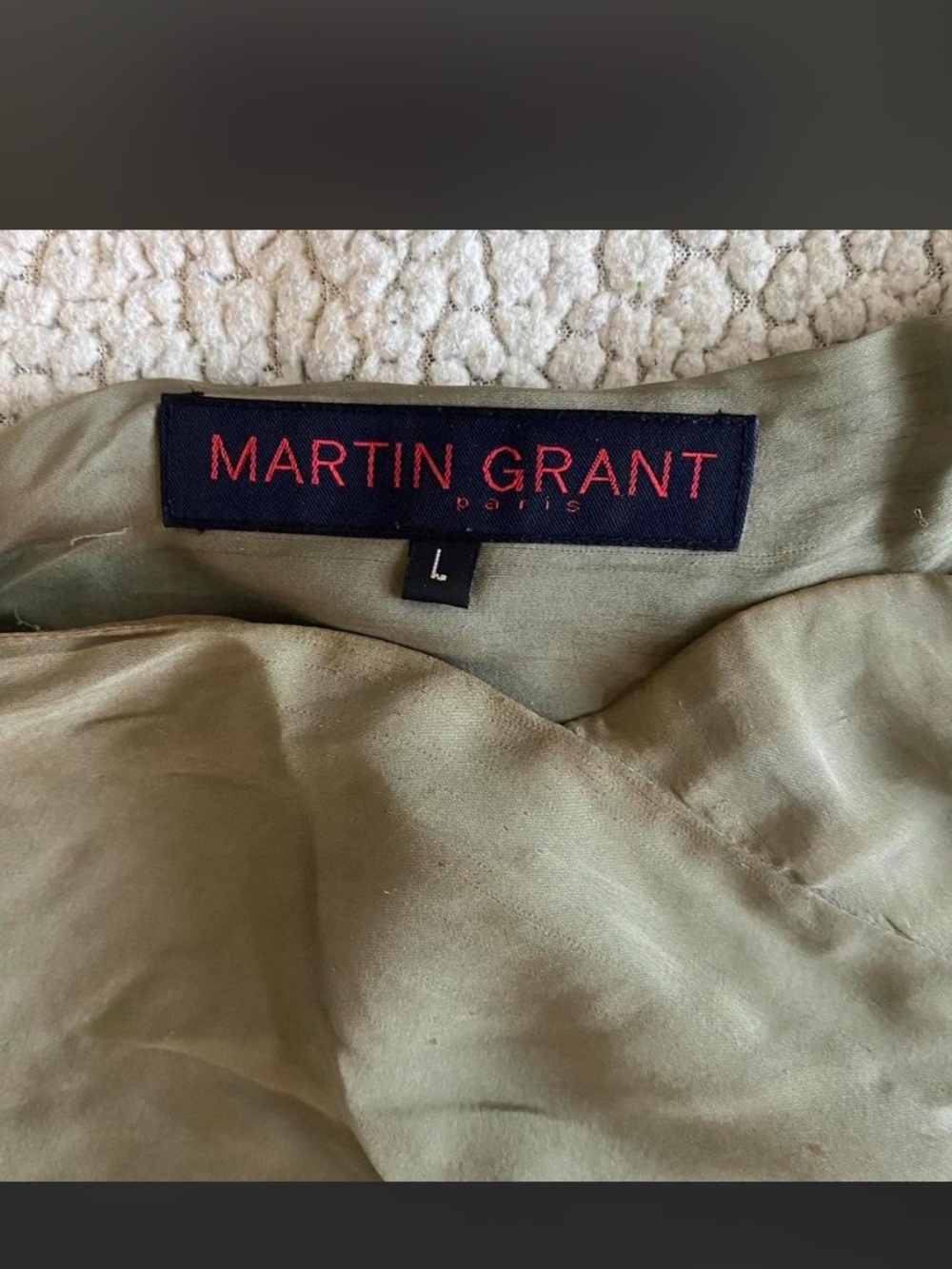MARTIN GRANT Olive Green Satin-Look Top